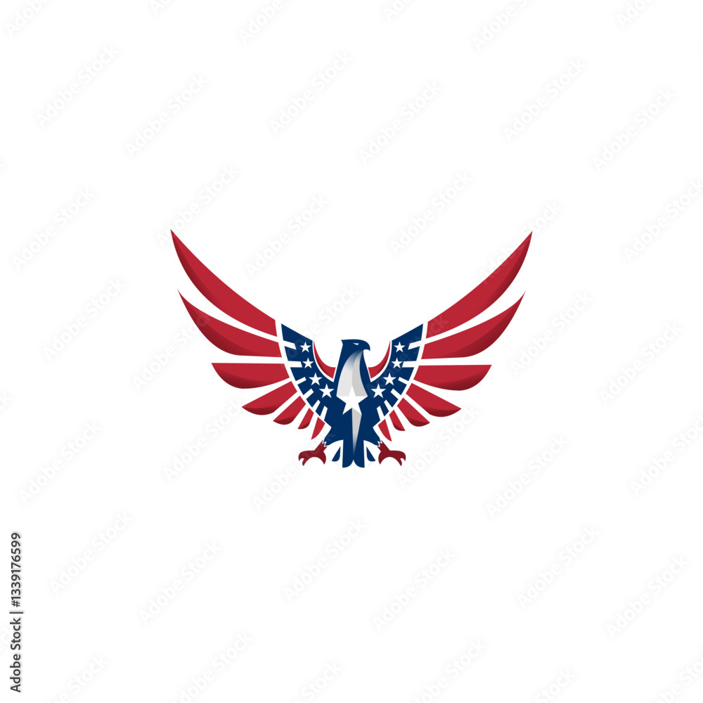Stylized Red White and Blue Eagle with Spread Wings Stylized Red White and Blue Eagle with Spread Wings