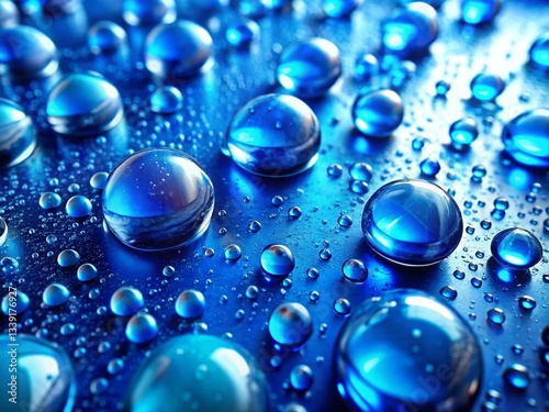 Abstract Blue Liquid Drops Close-Up: Decorative Background Texture