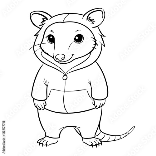 an adorable opossum wearing a hoodie stands, offering a cute look to the viewers