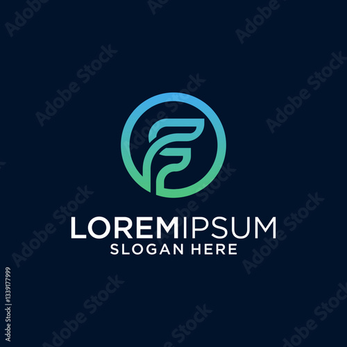 Teal And Blue Gradient Letter F Logo In Circle