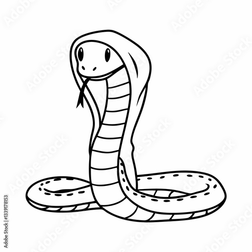 a simple illustration of a cobra snake standing tall with hood expanded