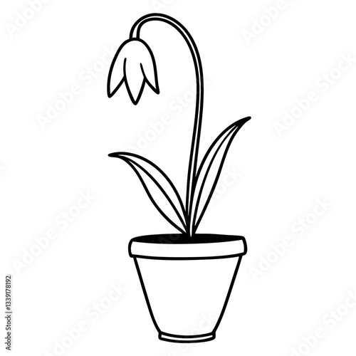 a potted flower, with its delicate petals, is the focus of this black and white illustration
