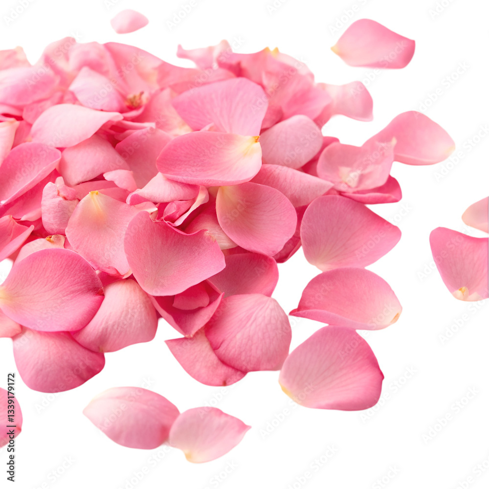Obraz premium Pink rose petals scattered isolated on transparent background