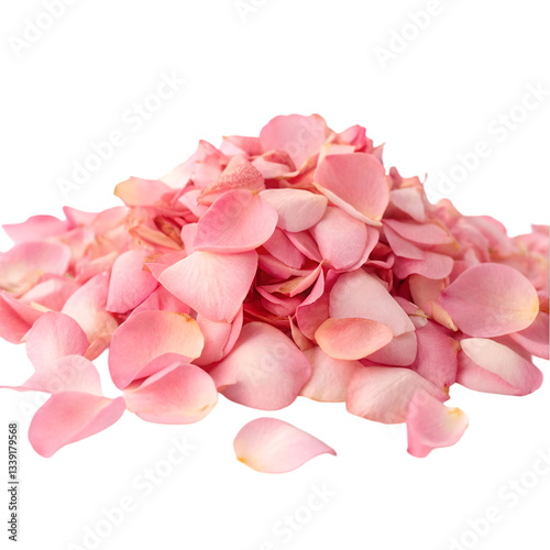 Pink rose petals scattered isolated on transparent background