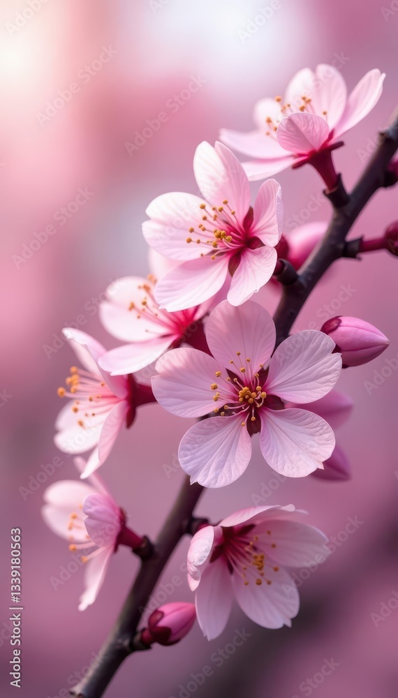 Obraz premium Delicate bloom pink cherry blossoms, branches intertwined , delicate, blossom branch