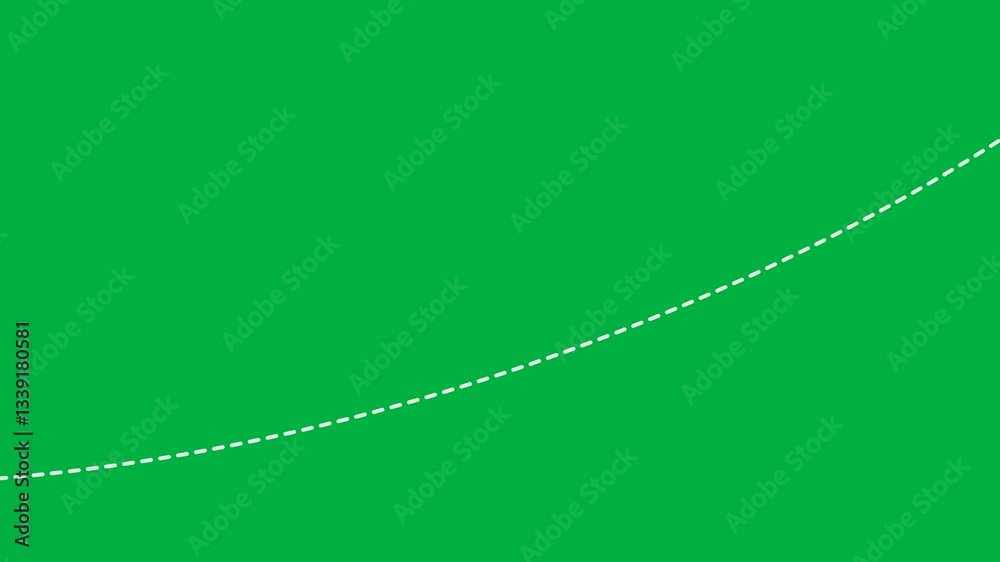 animated airplane fly up straight and down on path with dot line trail, animation footage video isolated on green background with alpha channel(transparent).