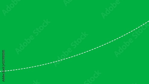 animated airplane fly up straight and down on path with dot line trail, animation footage video isolated on green background with alpha channel(transparent).