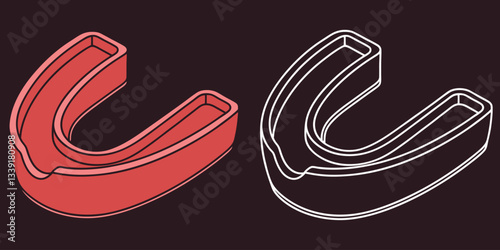 Sport Mouthguard Illustration in Red and White Outline