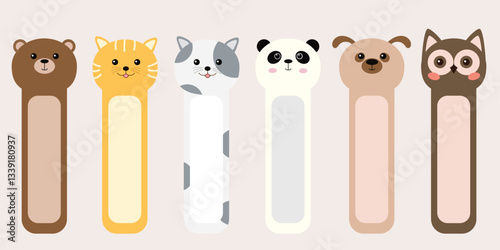 Adorable Animal Bookmarks. Cartoon Style Design Vector