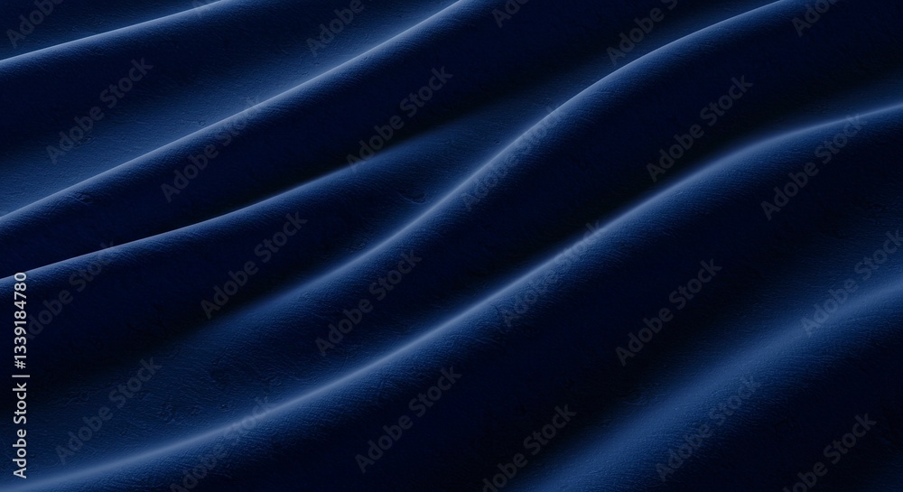 Fototapeta premium Dark blue fabric texture with soft flowing waves