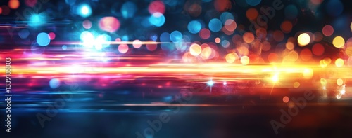 Abstract colorful bokeh lights with vibrant glowing streaks forming a beautiful background design for creative projects and digital art applications