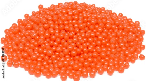 Pile of Bright Orange Spheres Beads, Abstract Background Texture