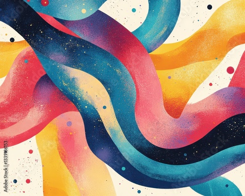 Energetic ribbonlike strokes flowing in a psychedelic retro color scheme photo