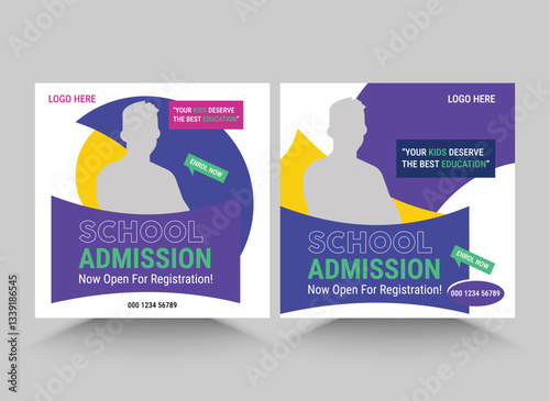 School admission social media post and web banner template, School admission and back to school Facebook or social media post amp web banner design template