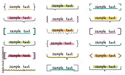 Text title frame doodle set. Simple line tag, text box, banner, ribbon, design element in sketch style. Hand drawn vector illustration isolated on white background