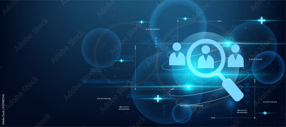 business hiring right person concept icon, blue tech abstract background business hiring right person concept icon, blue tech abstract background
