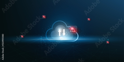cloud computing data uploading transfer alert concept