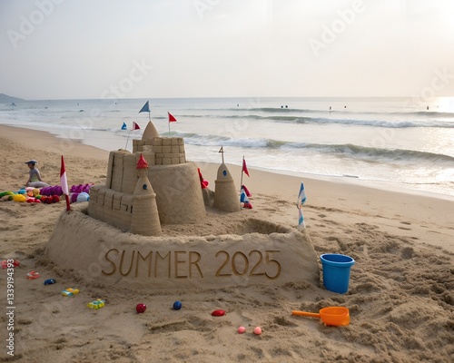An elaborate sandcastle with 