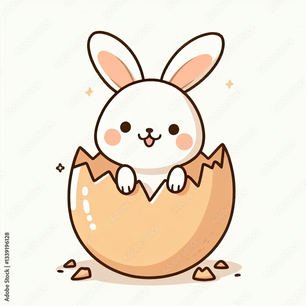 Obraz premium Cheerful Bunny with Eggshell