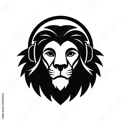 lion head wearing headphone silhouette art
