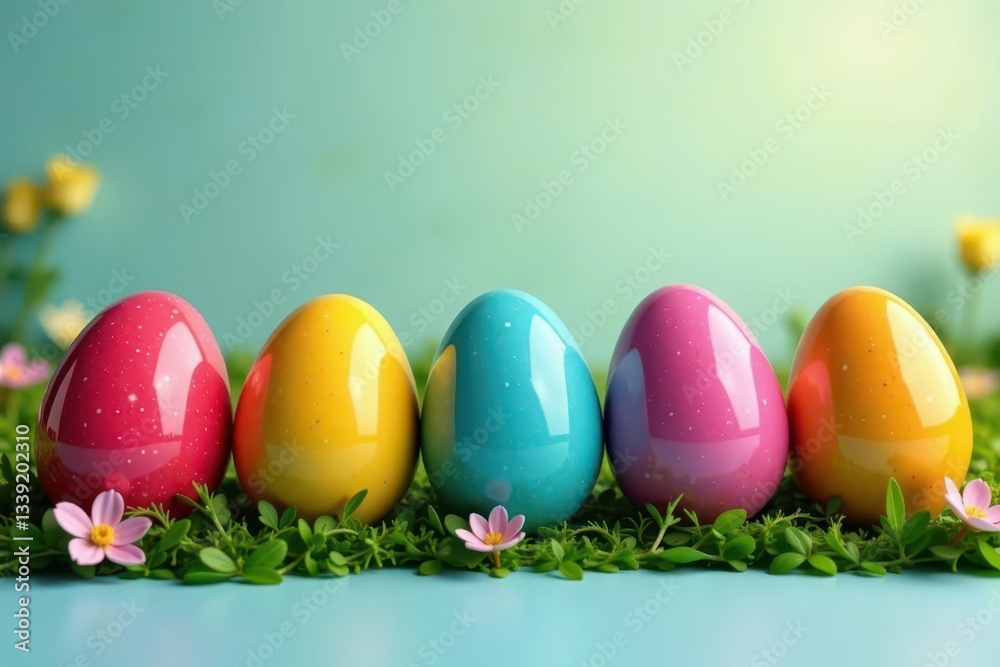 Glossy Easter eggs, spectrum of hues, neatly aligned, glossy eggs, pretty, Easter eggs Glossy Easter eggs, spectrum of hues, neatly aligned, glossy eggs, pretty, Easter eggs