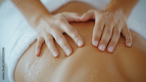 Wallpaper Mural Relaxing massage session, close-up of hands gently applying pressure on back, wellness and self-care theme, ample space for text. Torontodigital.ca