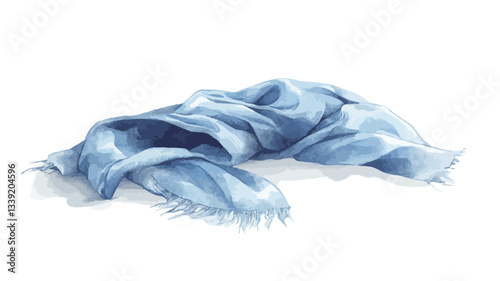 A high-key image depicts a piece of light blue fabric softly draped on a white background. The fabric shows subtle folds and wrinkles, creating a textured appearance. The lighting is even,