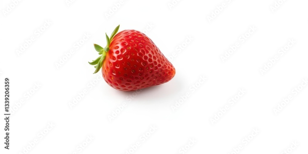 A single, ripe strawberry, perfectly isolated on a pure white background, fresh, sweet A single, ripe strawberry, perfectly isolated on a pure white background, fresh, sweet