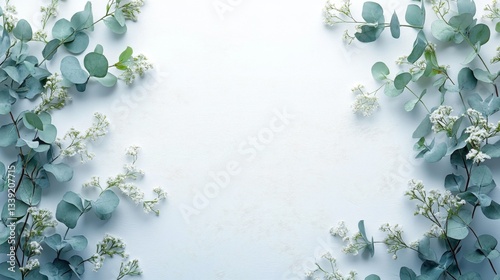 Wallpaper Mural Elegant Eucalyptus and Baby's Breath Floral Border on White Background Torontodigital.ca