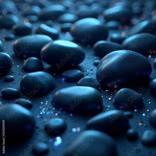 Glowing Blue Stones in Futuristic Setting, created with generative AI technology	
