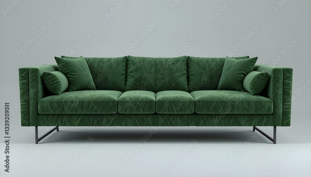 Modern Green Velvet Sofa with Intricate Pattern Modern Green Velvet Sofa with Intricate Pattern