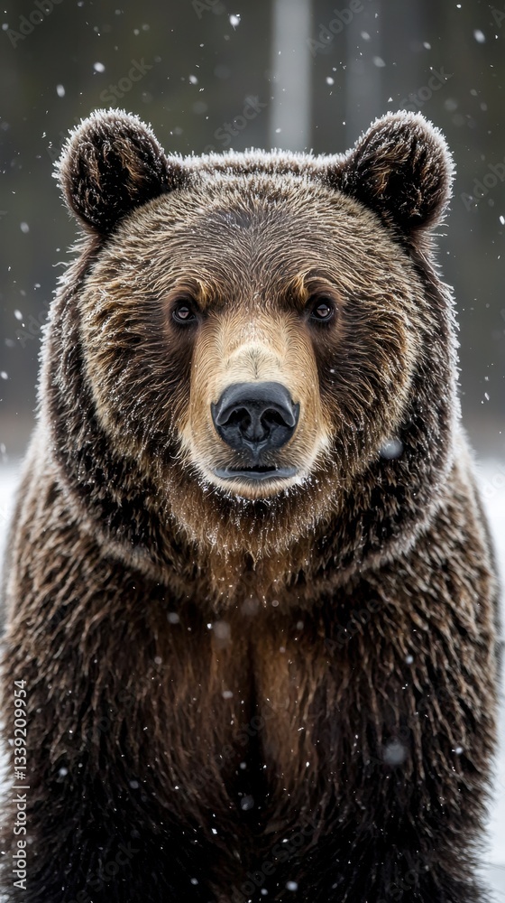 A close-up of a majestic bear in a snowy environment, showcasing its thick fur and expressive eyes, creating a captivating wildlife moment. A close-up of a majestic bear in a snowy environment, showcasing its thick fur and expressive eyes, creating a captivating wildlife moment.