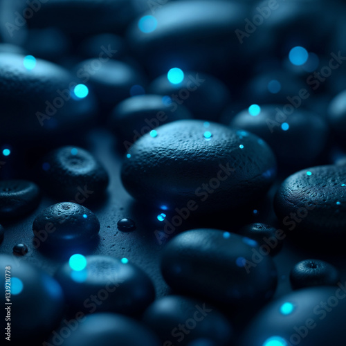 Glowing Blue Stones in Futuristic Setting, created with generative AI technology	
