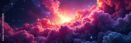 Exploding nebula of vibrant hues and swirling forms, illustration, motion