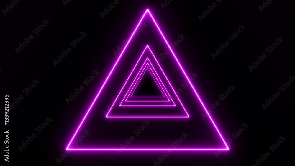 4K Neon glowing triangle tunnel with light lines on a transparent background. Neon glowing triangle tunnel with blue light lines moving fast. Seamless loop.
