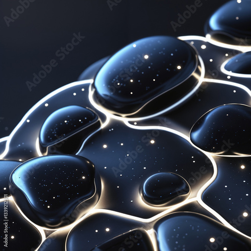 Futuristic Black Liquid Orbs with Glow, created with generative AI technology	
