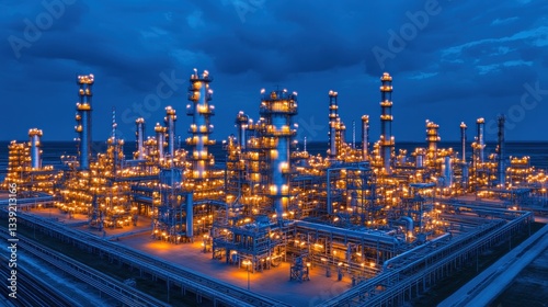 Wallpaper Mural Night View of Illuminated Petrochemical Refinery Complex Torontodigital.ca