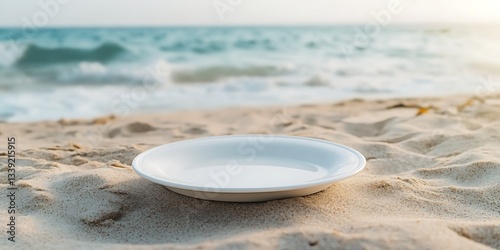 Fototapeta Naklejka Na Ścianę i Meble -  a white plate on a beach