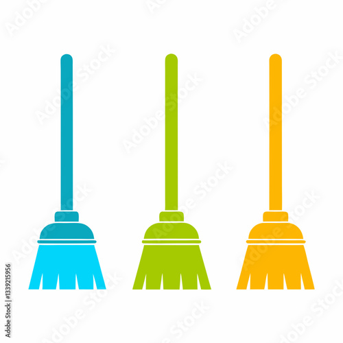 Three Broomstick Icons Vector Design.