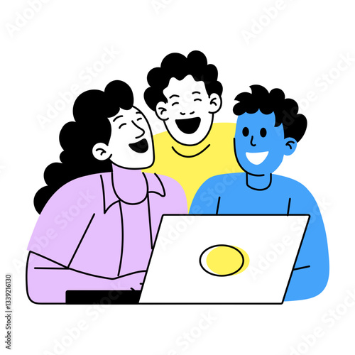 Hand drawn illustration of two friends laughing together