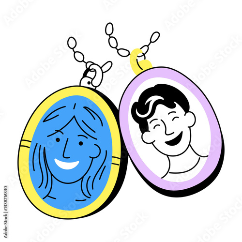 A hand drawn illustration of friendship locket with pictures
