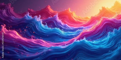 Abstract vibrant wave pattern, swirling colors , illusion, fluid, flow