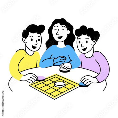 A hand drawn illustration of friends playing game together