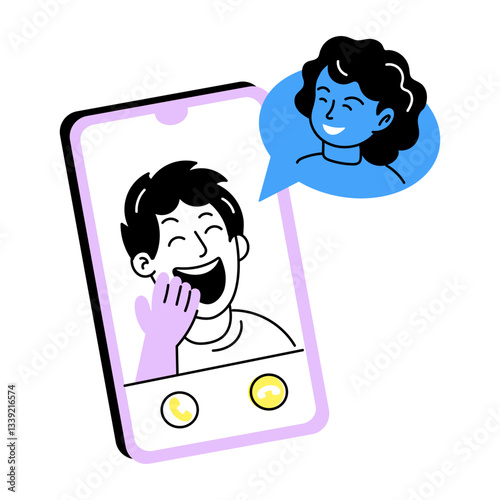 Hand drawn illustration depicting phone talk with a friend