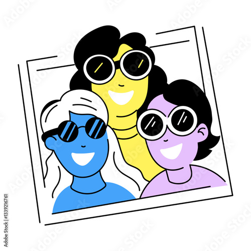 Hand drawn illustration of friends trio frame