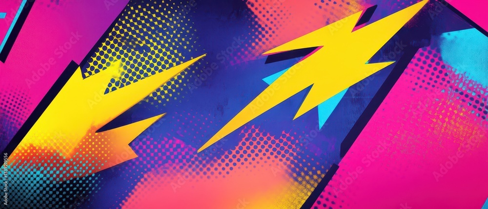 custom made wallpaper toronto digitalAbstract lightning bolt shapes in a bold, colorful retro 80s palette