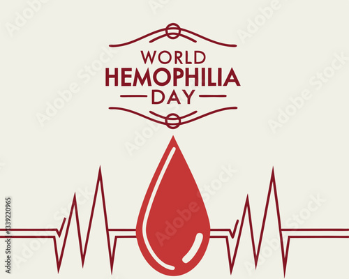 Commemorate World Hemophilia Day with this impactful design featuring a symbolic blood drop and heartbeat line, raising awareness for this important cause.