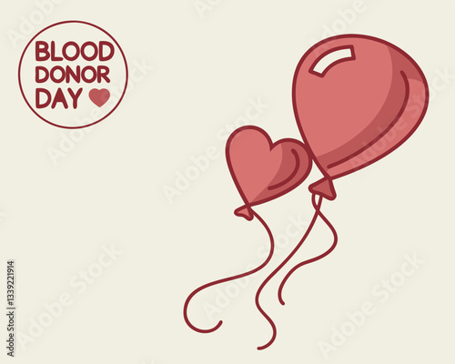 Celebratory Blood Donor Day design featuring a large red heart balloon and smaller hearts, symbolizing love and donation
