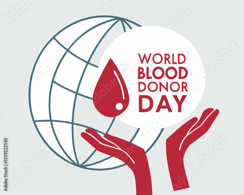 Hands holding a speech bubble with World Blood Donor Day text, featuring a globe and red blood drop.