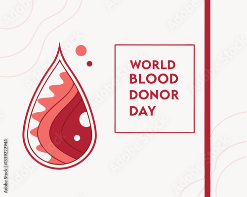 Simple yet impactful design for World Blood Donor Day featuring a stylized red blood drop against a light background.